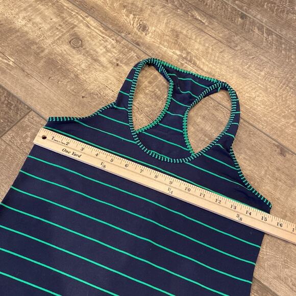 LULULEMON Navy Blue Green Stripe Cool Racerback Tank 8 - Picture 4 of 6